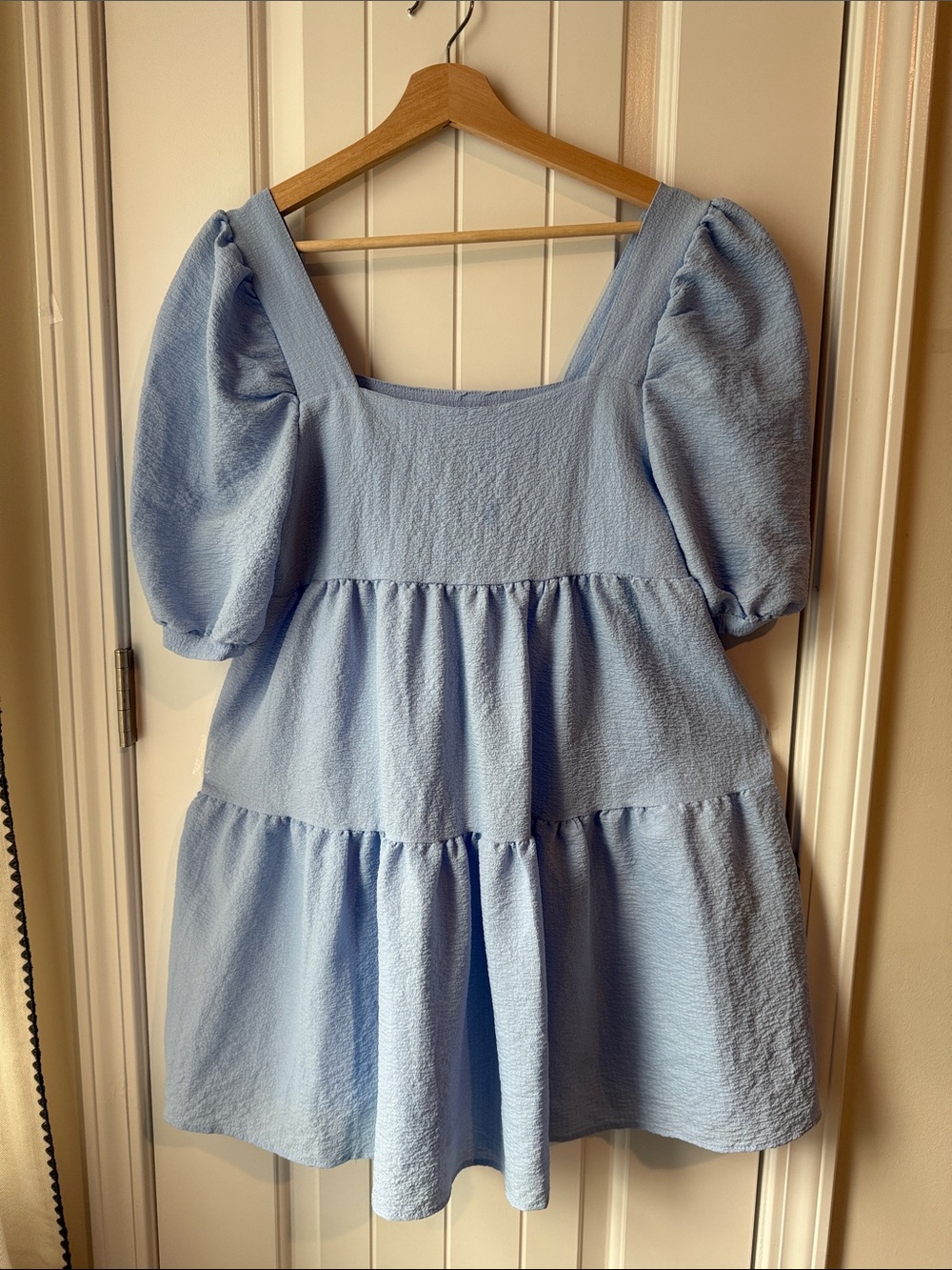 Light Blue Puff Sleeve Mini Dress